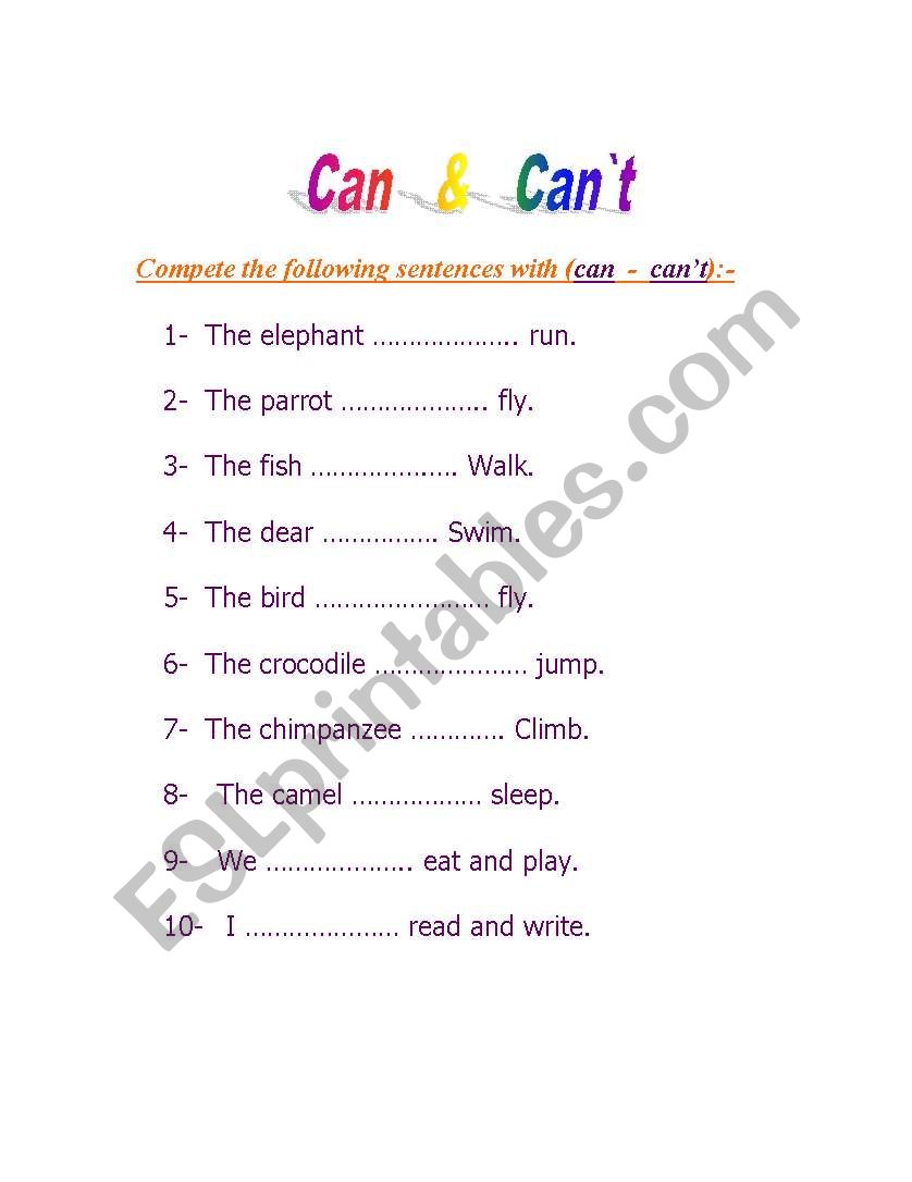 can - can`t - ESL worksheet by ahmed dody