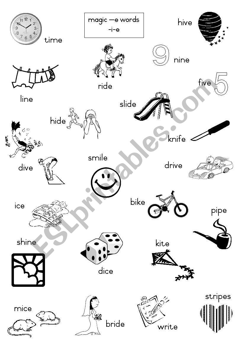 Magic e words- long i - ESL worksheet by Joeyb1