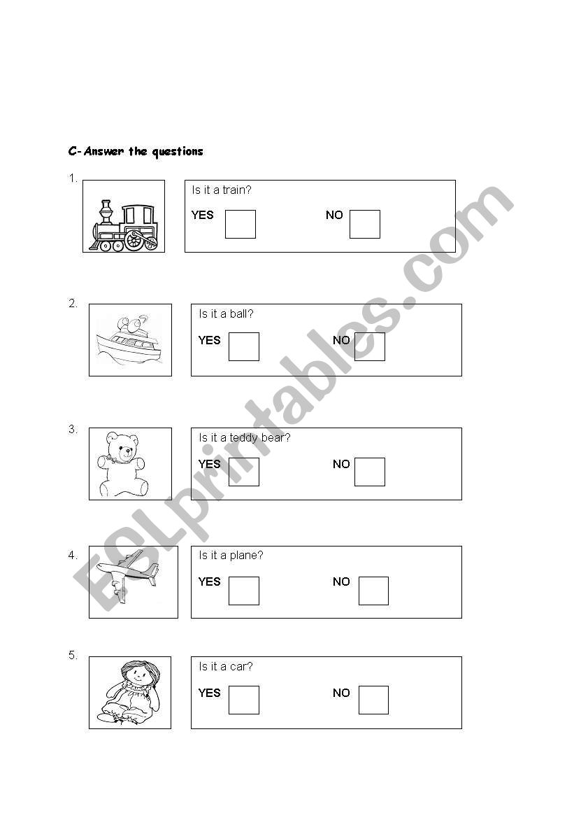 yes no questions with toys worksheet