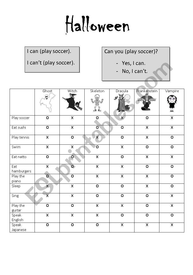 Halloween can /cant chart worksheet
