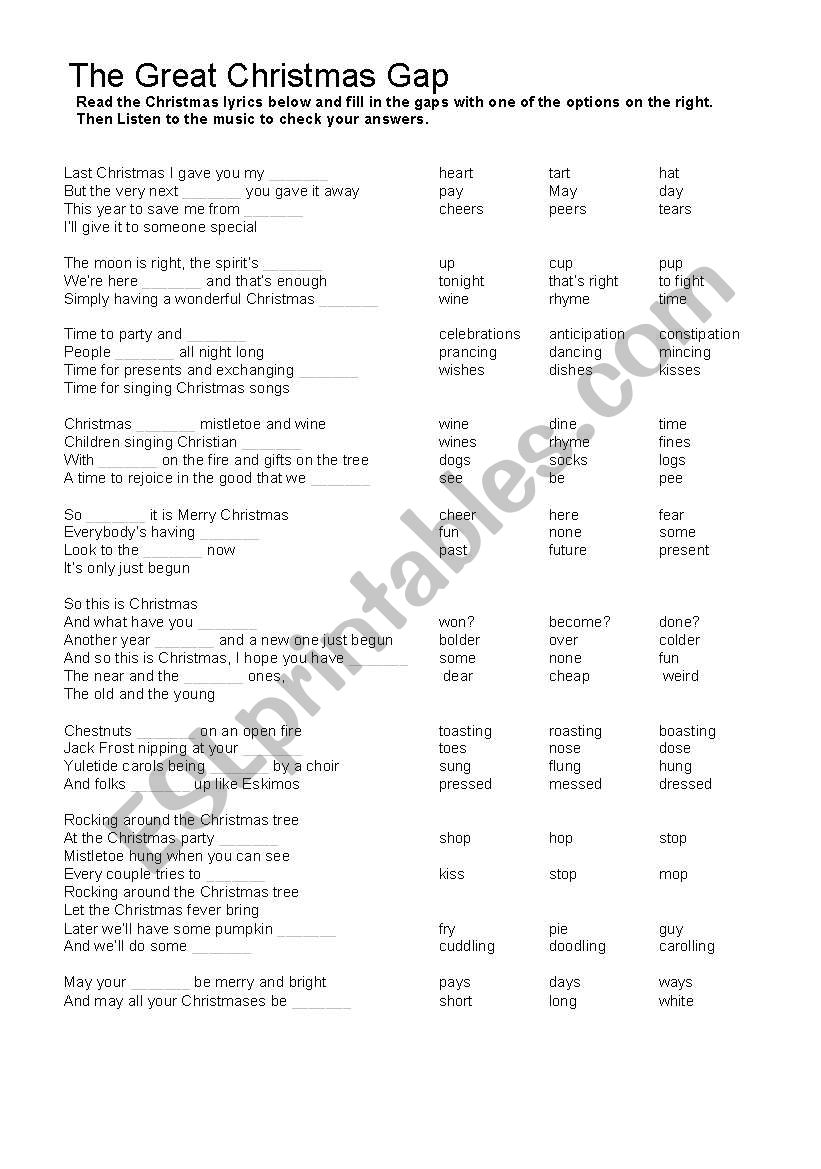 Last Christmas Song Gapfill  worksheet