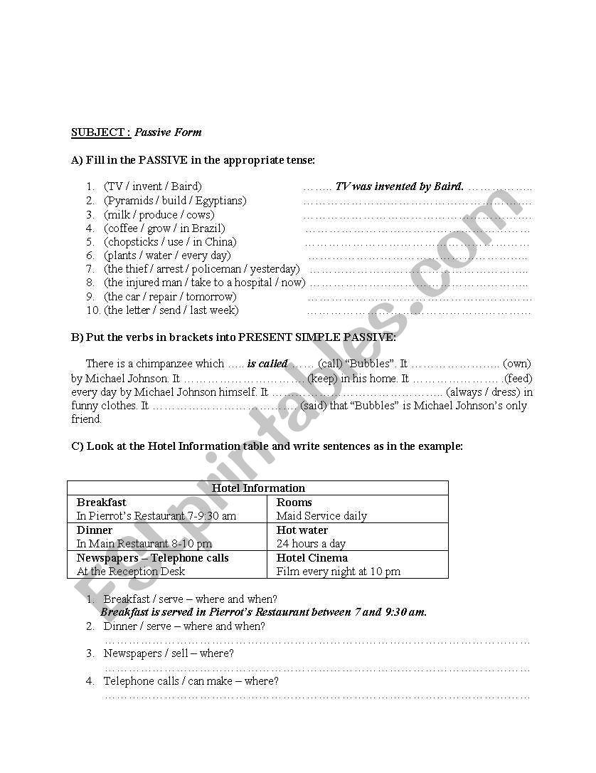 passive voice worksheet