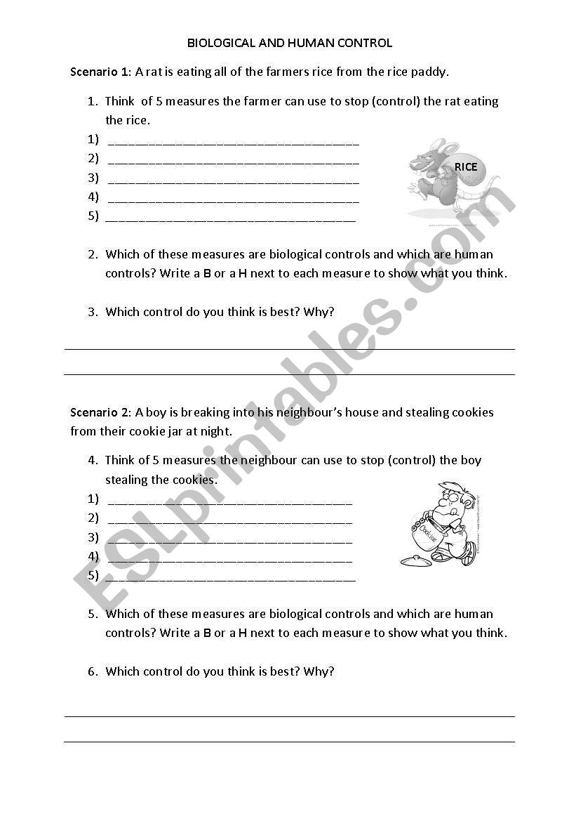 Biological and Human Control worksheet