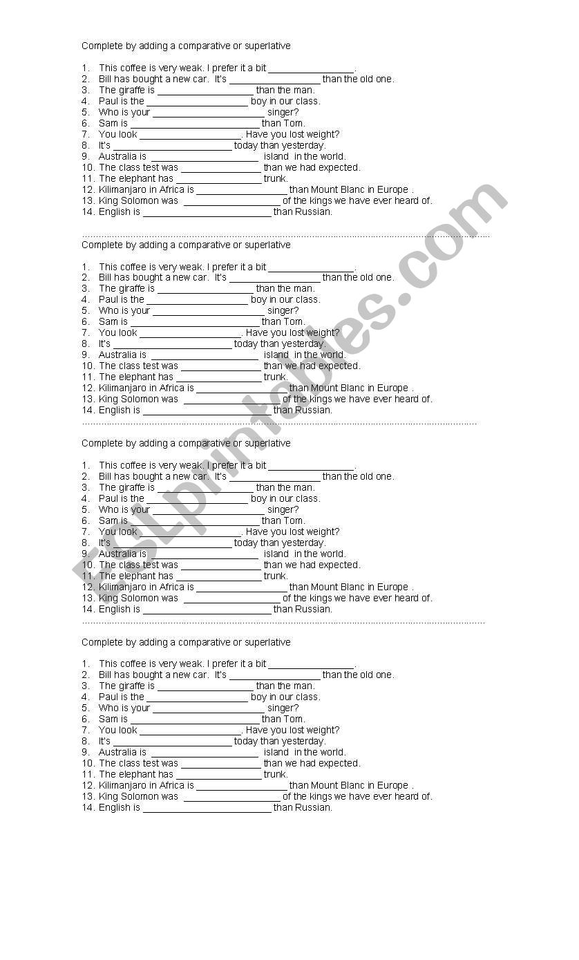 Comparatives worksheet