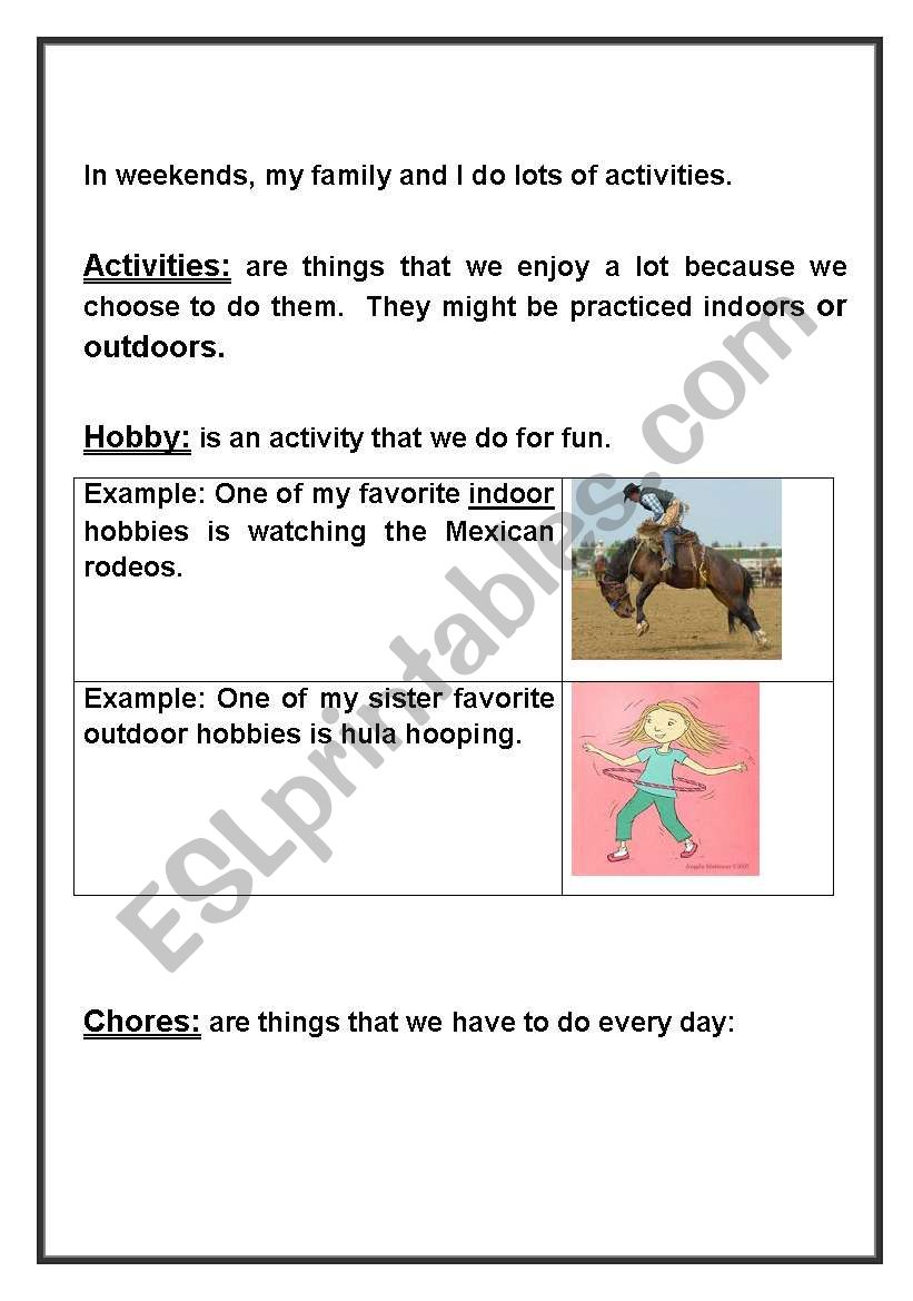 Activities  worksheet