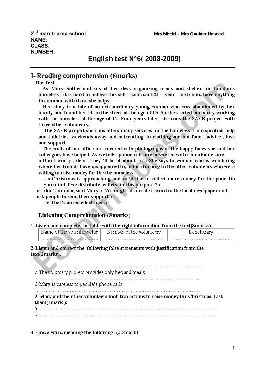 english test n6 worksheet