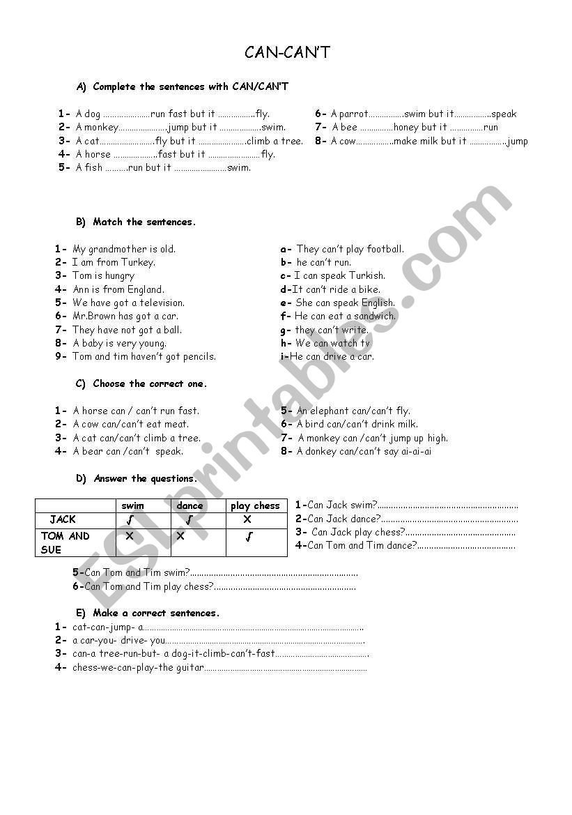 can&can´t - ESL worksheet by reyhand