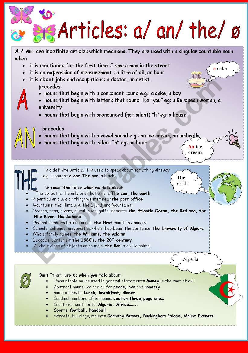 A An The Zero Article ESL Worksheet By Asmaesperance