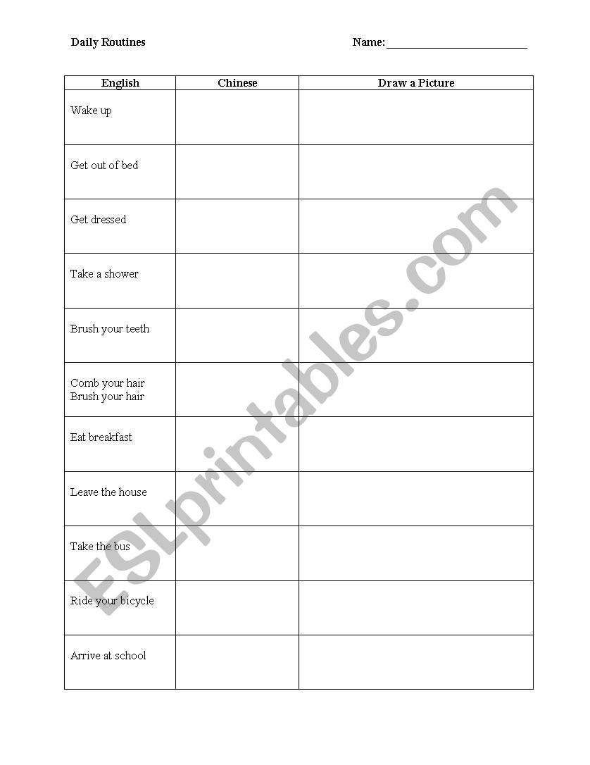 Daily Routines Worksheet worksheet