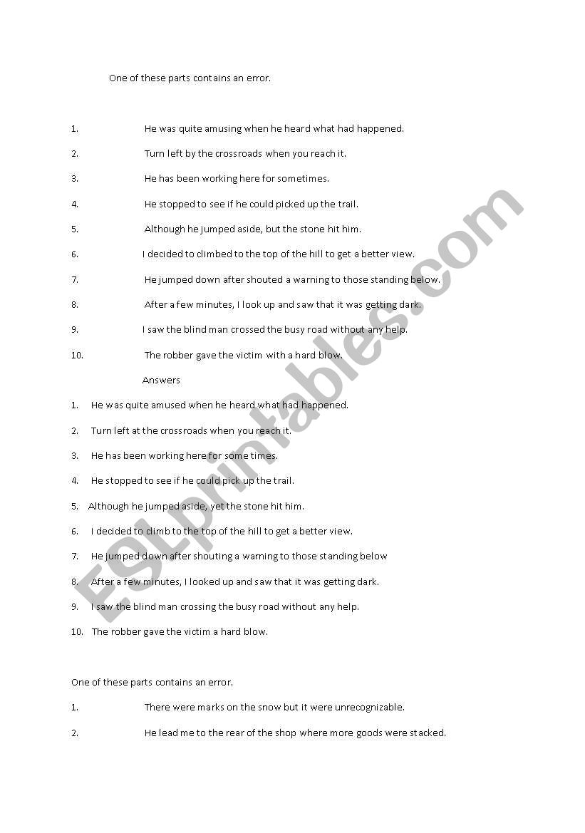 Test of Error worksheet