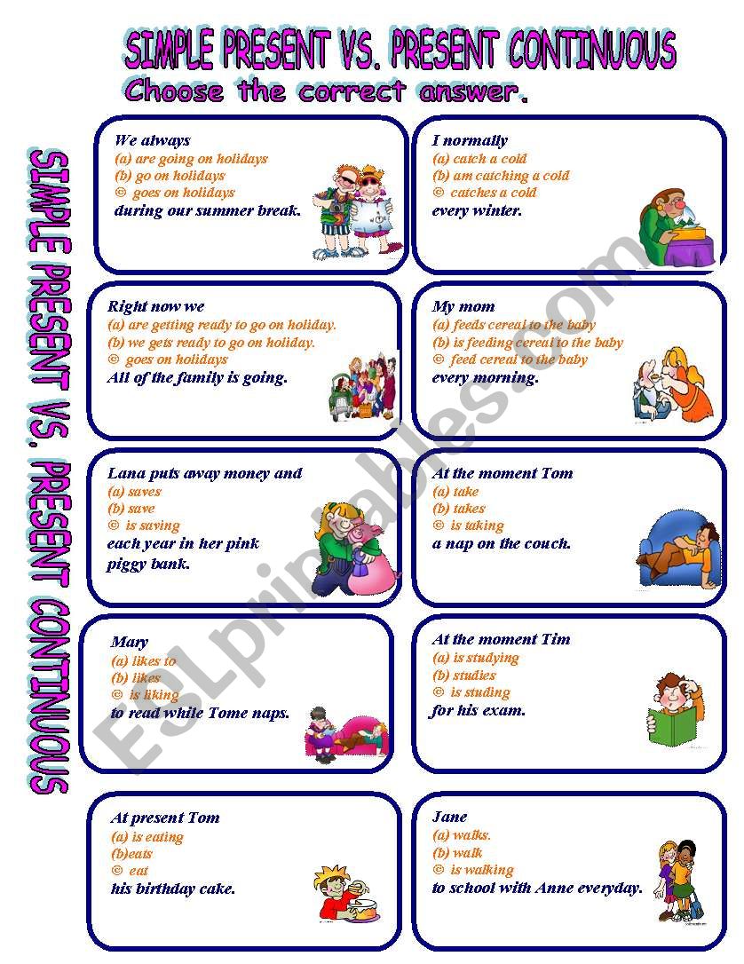 SIMPLE PRESENT VS PRESENT CONTINUOUS ESL Worksheet By GIOVANNI