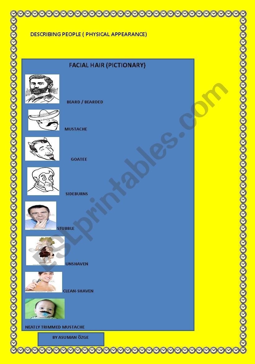 Facial Hair Pictionary worksheet