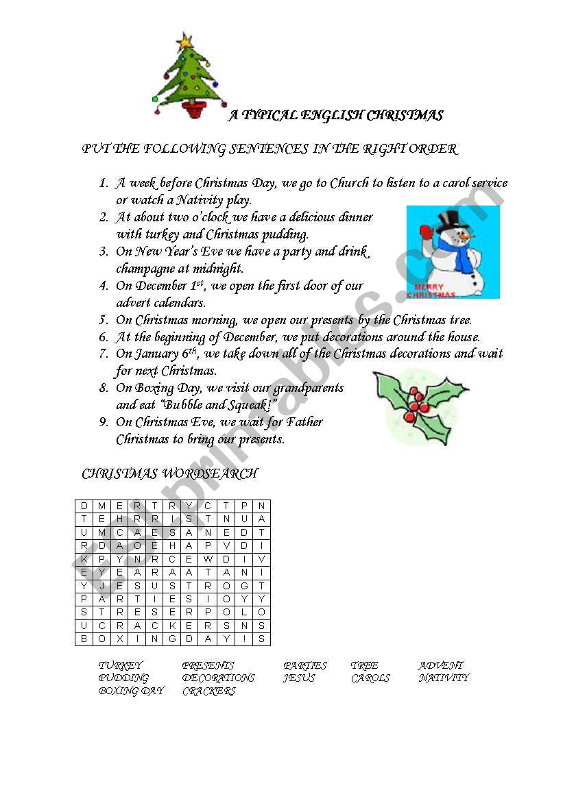 A TYPICAL ENGLISH CHRISTMAS worksheet