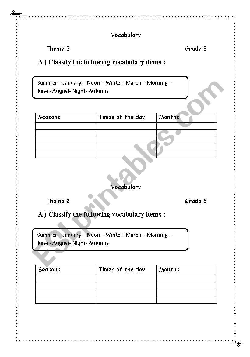 vocabulary about the seasons worksheet