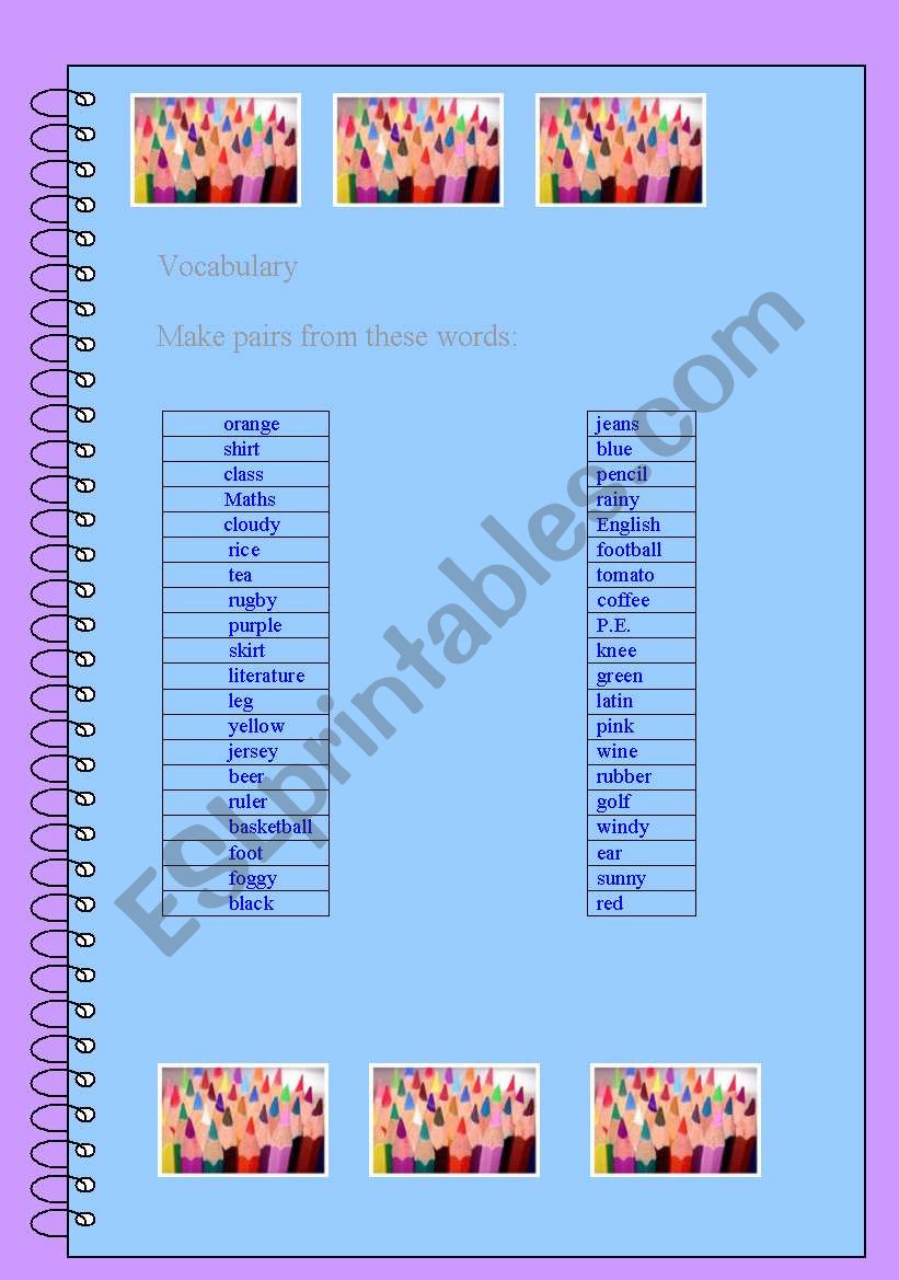 Make pairs worksheet