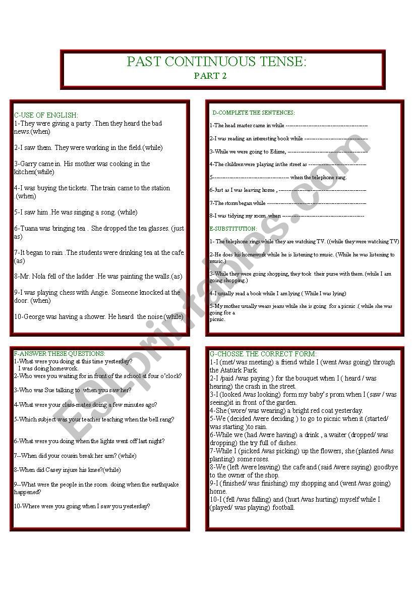 past contnuous tense  worksheet