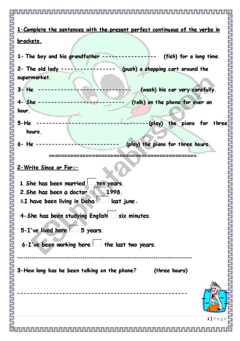 Present Perfect Continuous worksheet