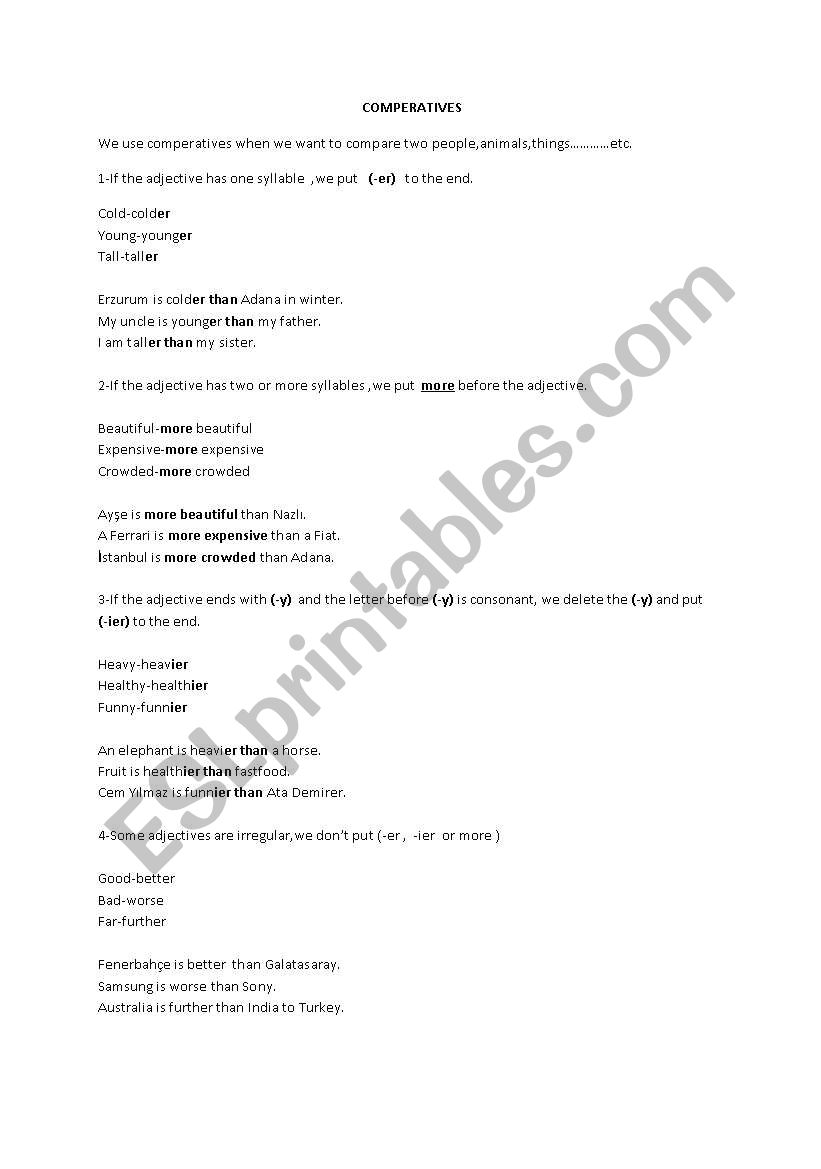 COMPERATIVE-SUPERLATIVE worksheet