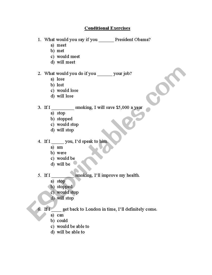 Conditional Exercise worksheet