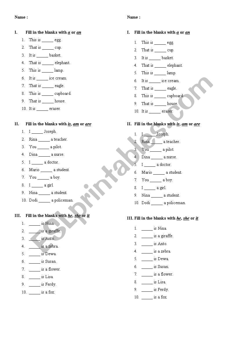 excercise 1 worksheet