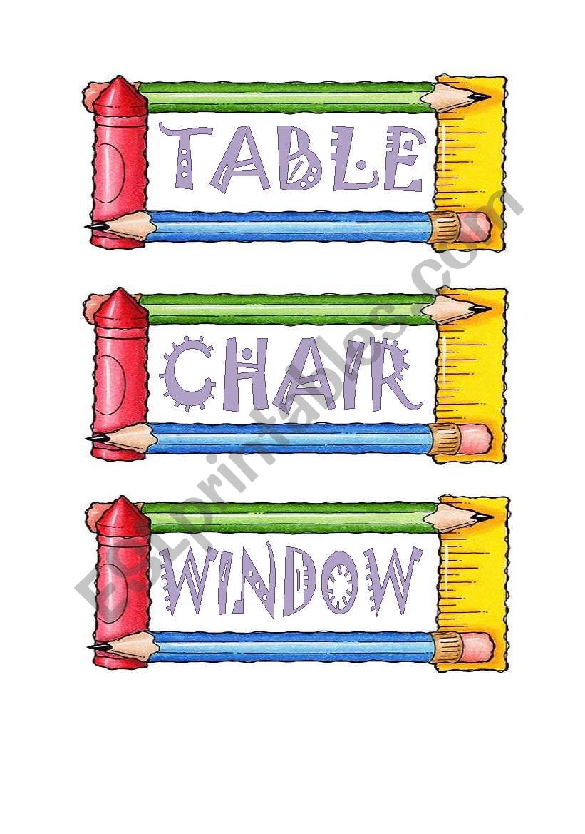 Parts of the classroom worksheet