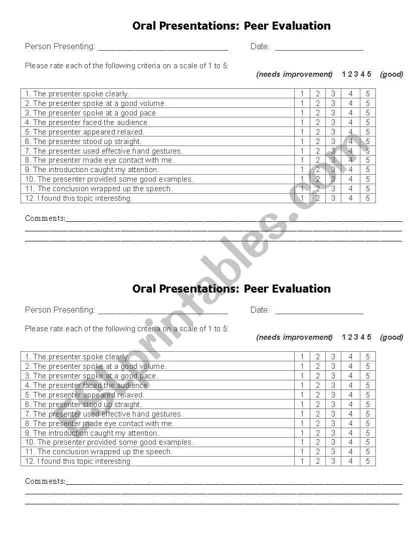 oral presentation peer review form