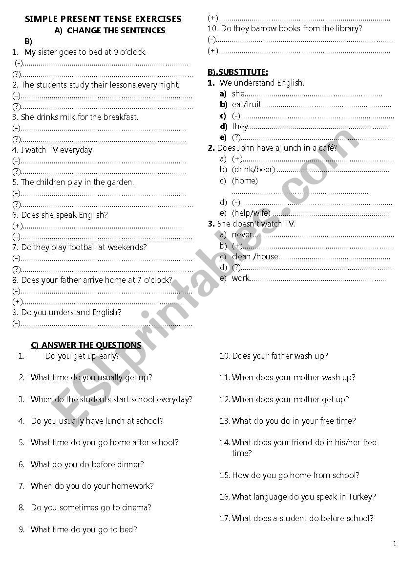 Simple Present Exercises worksheet