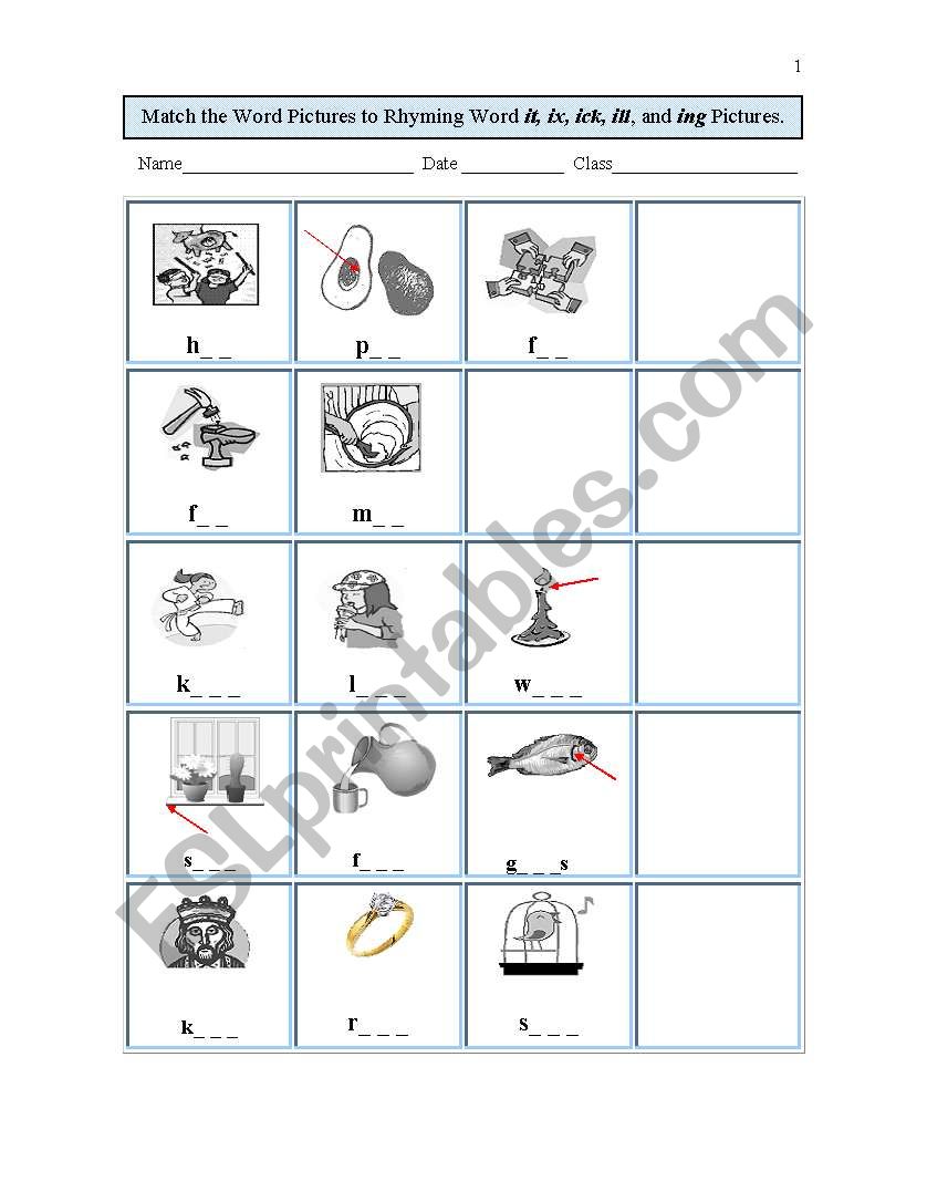 Short i Picture Cloze Rhymes Set 2