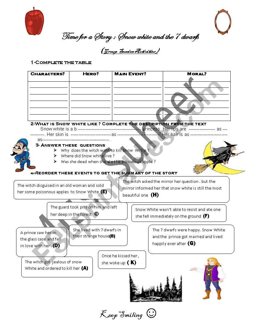 SNOW WHITE AND THE 7 dwarfs  worksheet