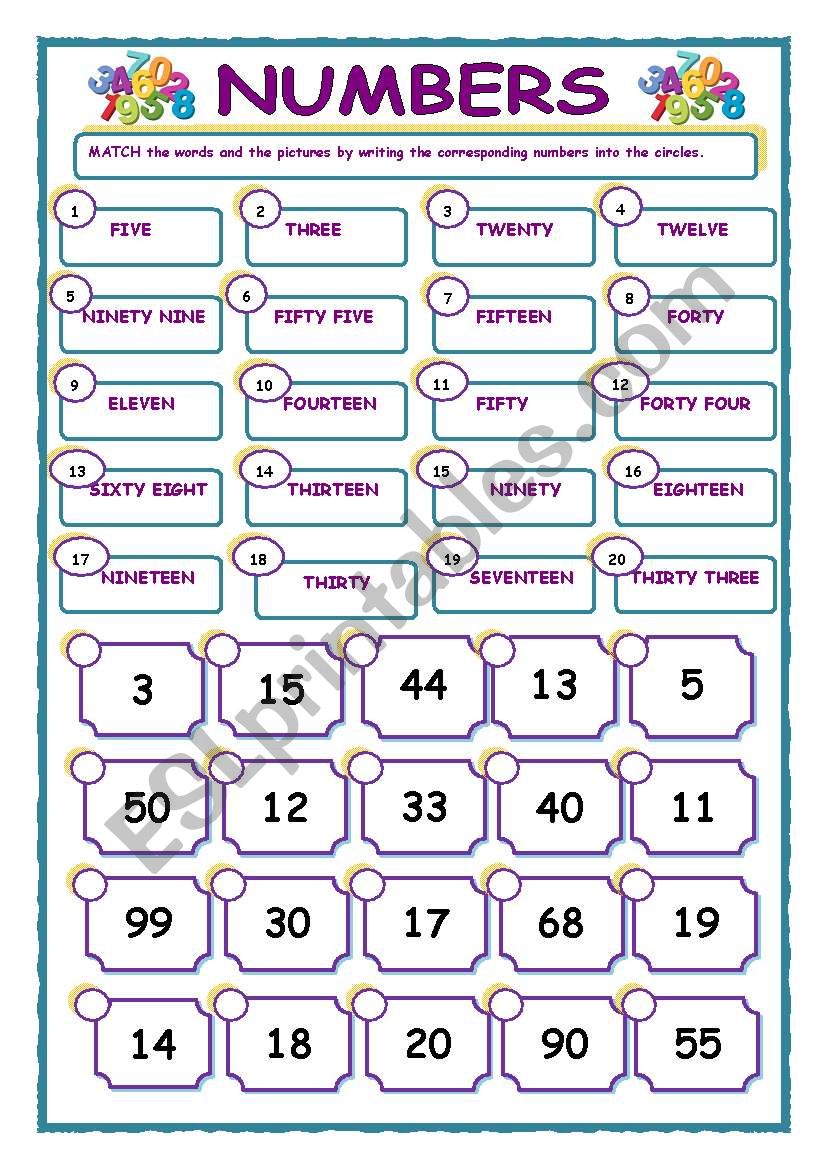 NUMBERS Matching Exercise ESL Worksheet By Crisprata