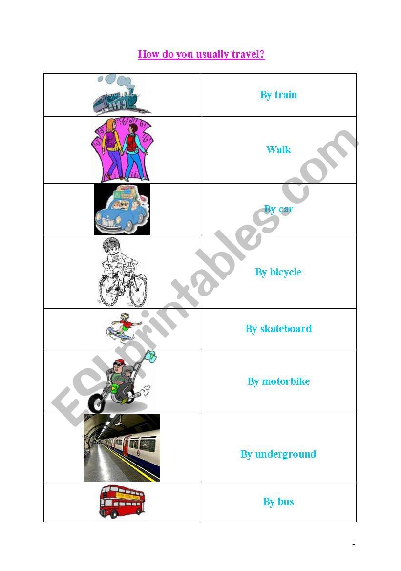 ways of travelling worksheet