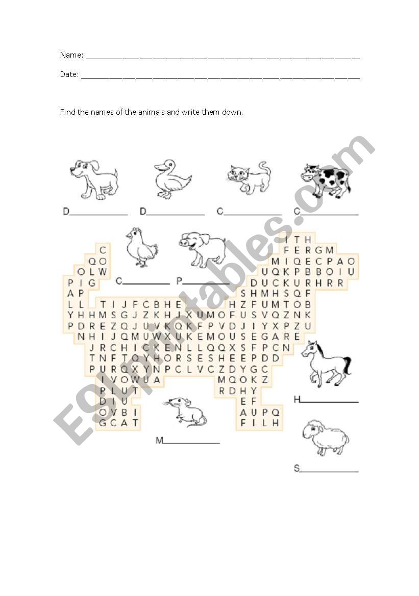 Animals - find the name and write