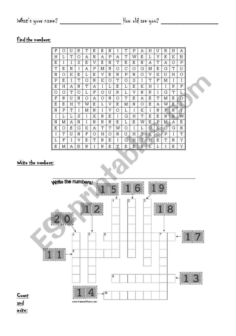 Numbers worksheet