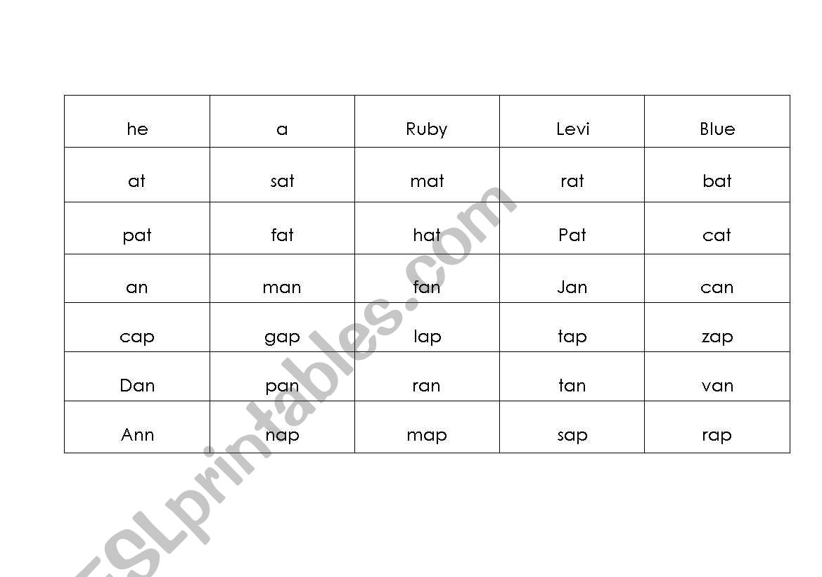 Word Bingo worksheet