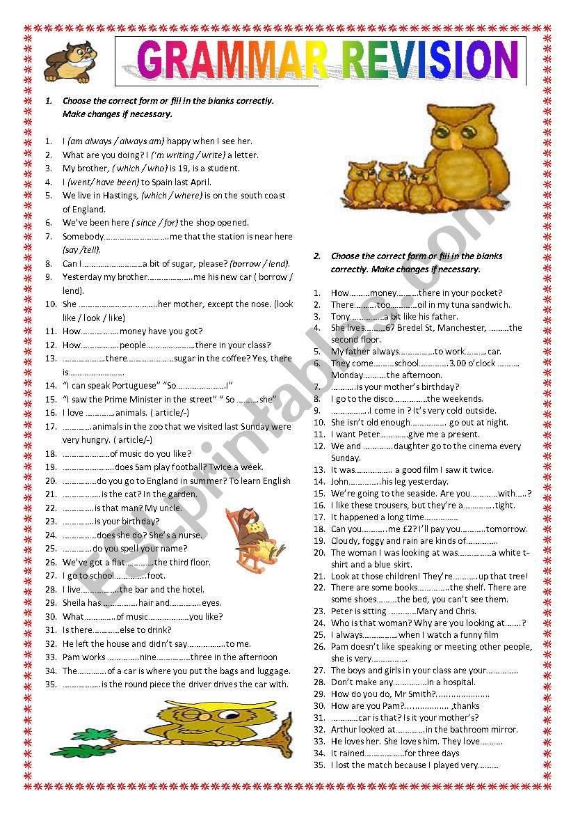 Grammar revision (B1) ESL worksheet by nataliaalmoines