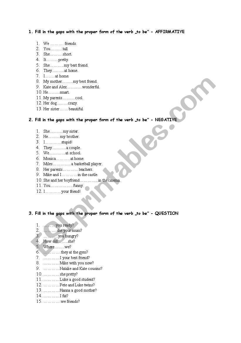 Fill in the gaps - verb TO BE worksheet