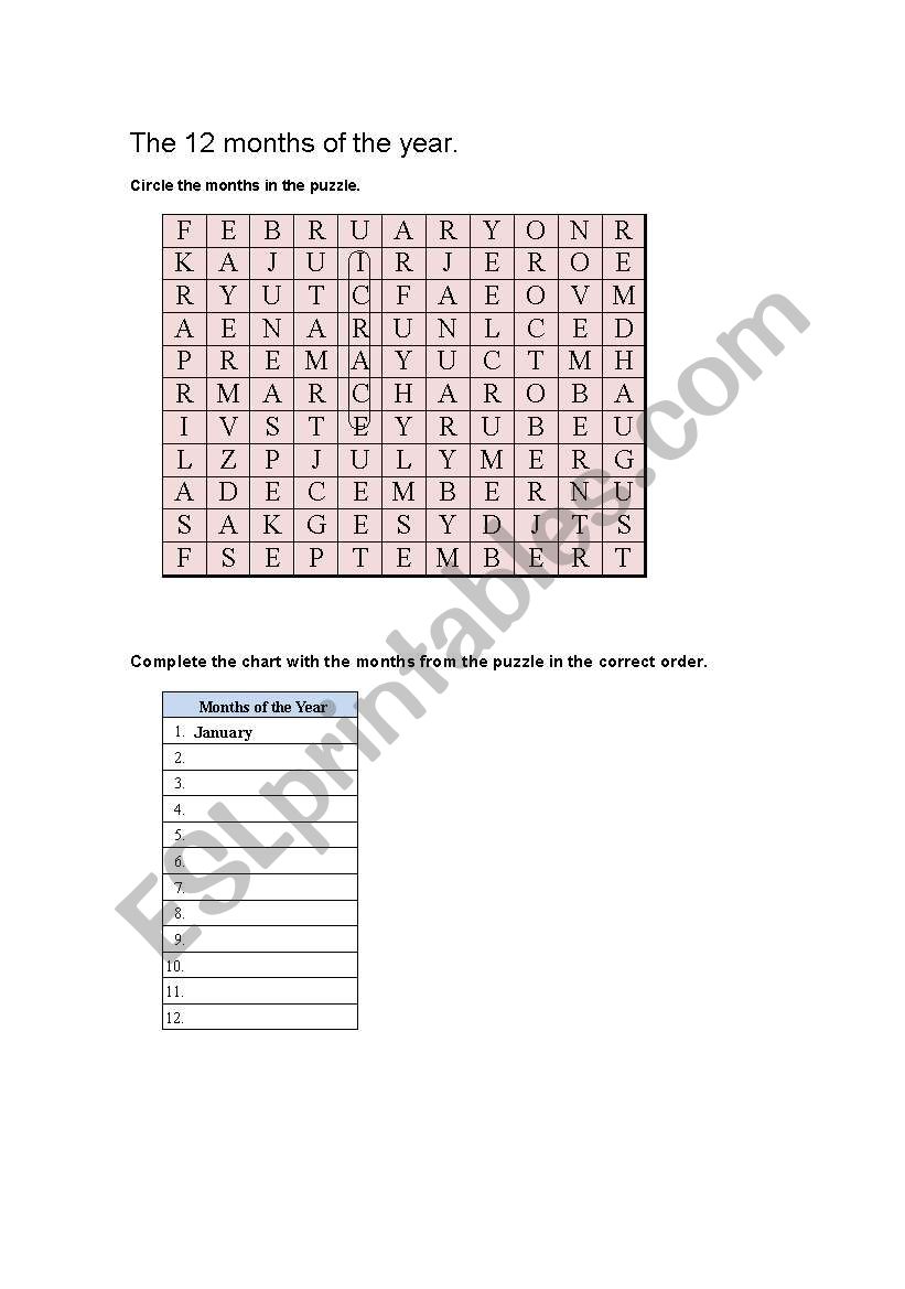 Months of the year worksheet