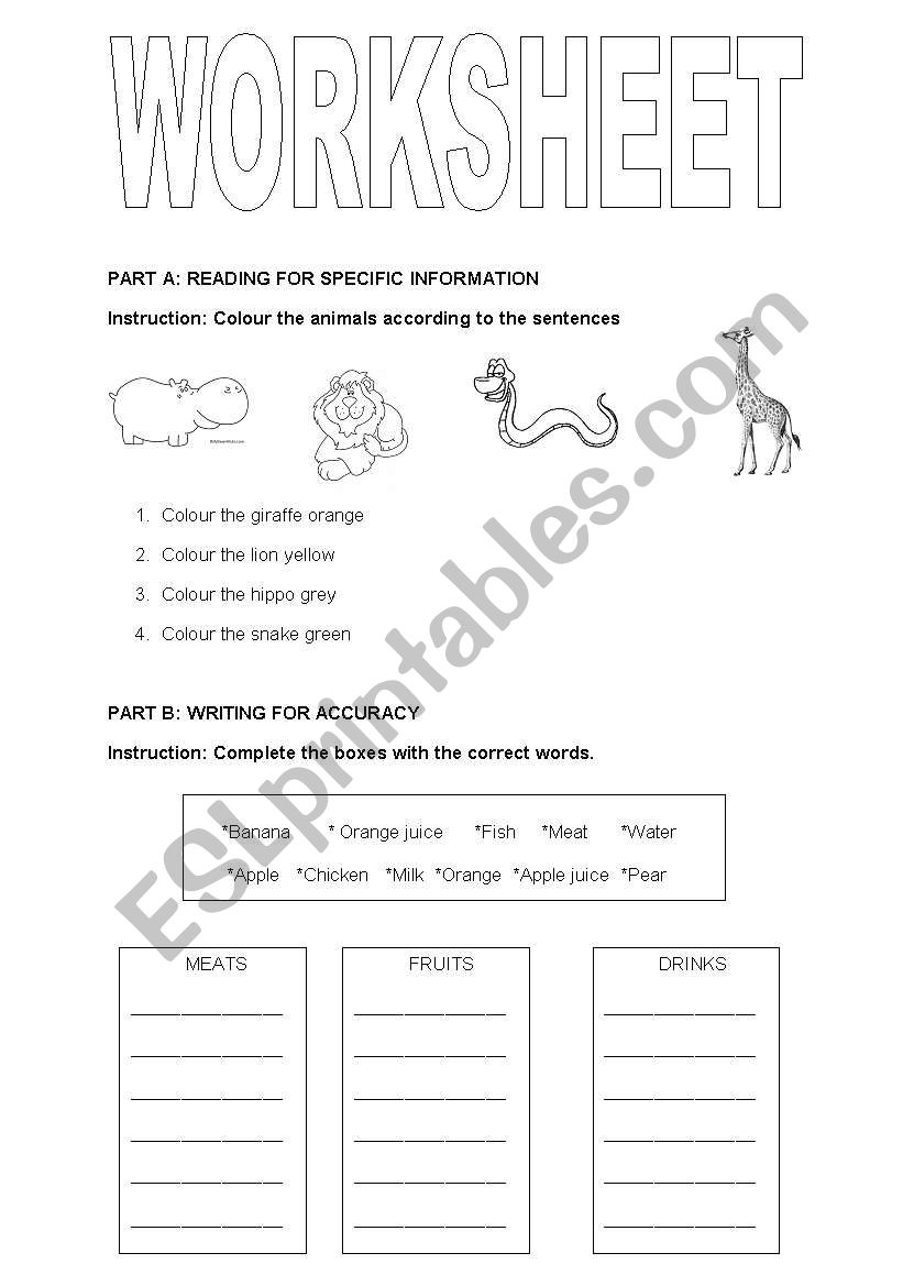 FOODS worksheet