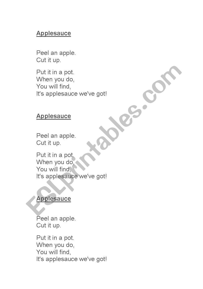 Applesauce Poem worksheet