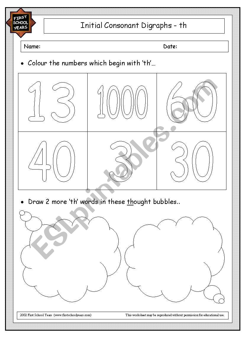initial TH sound worksheet
