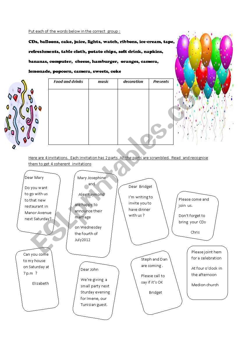 party worksheet