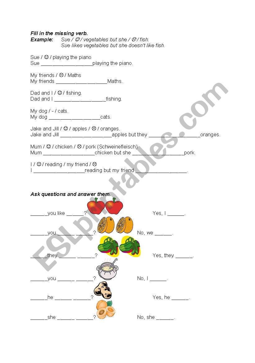 English worksheets: like / don´t like