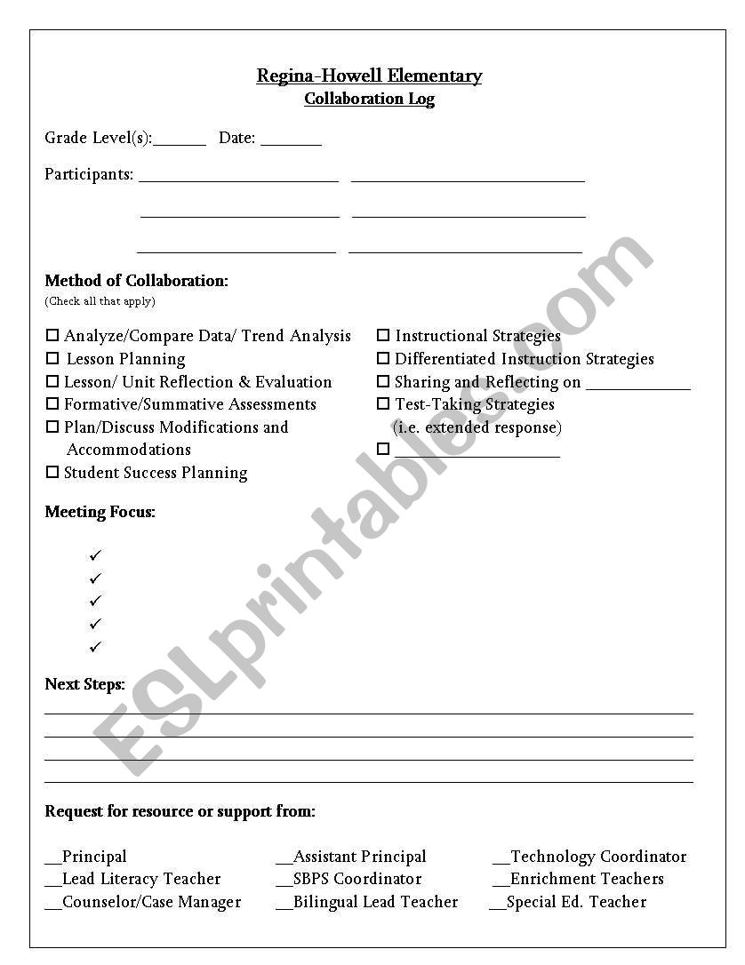 Collaboration Log worksheet