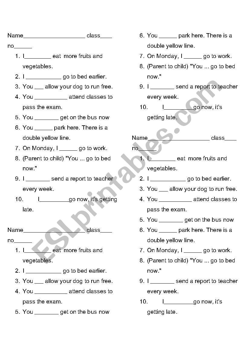 must or have to worksheet