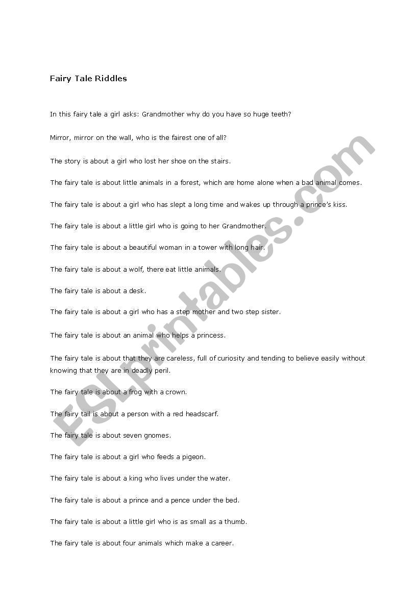 Fairy Tale Riddles worksheet