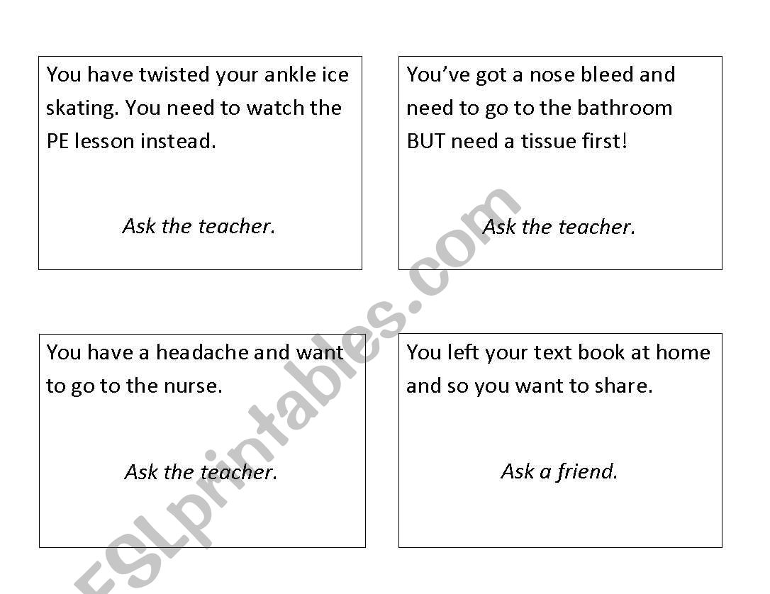 Oral prompt cards to practice asking