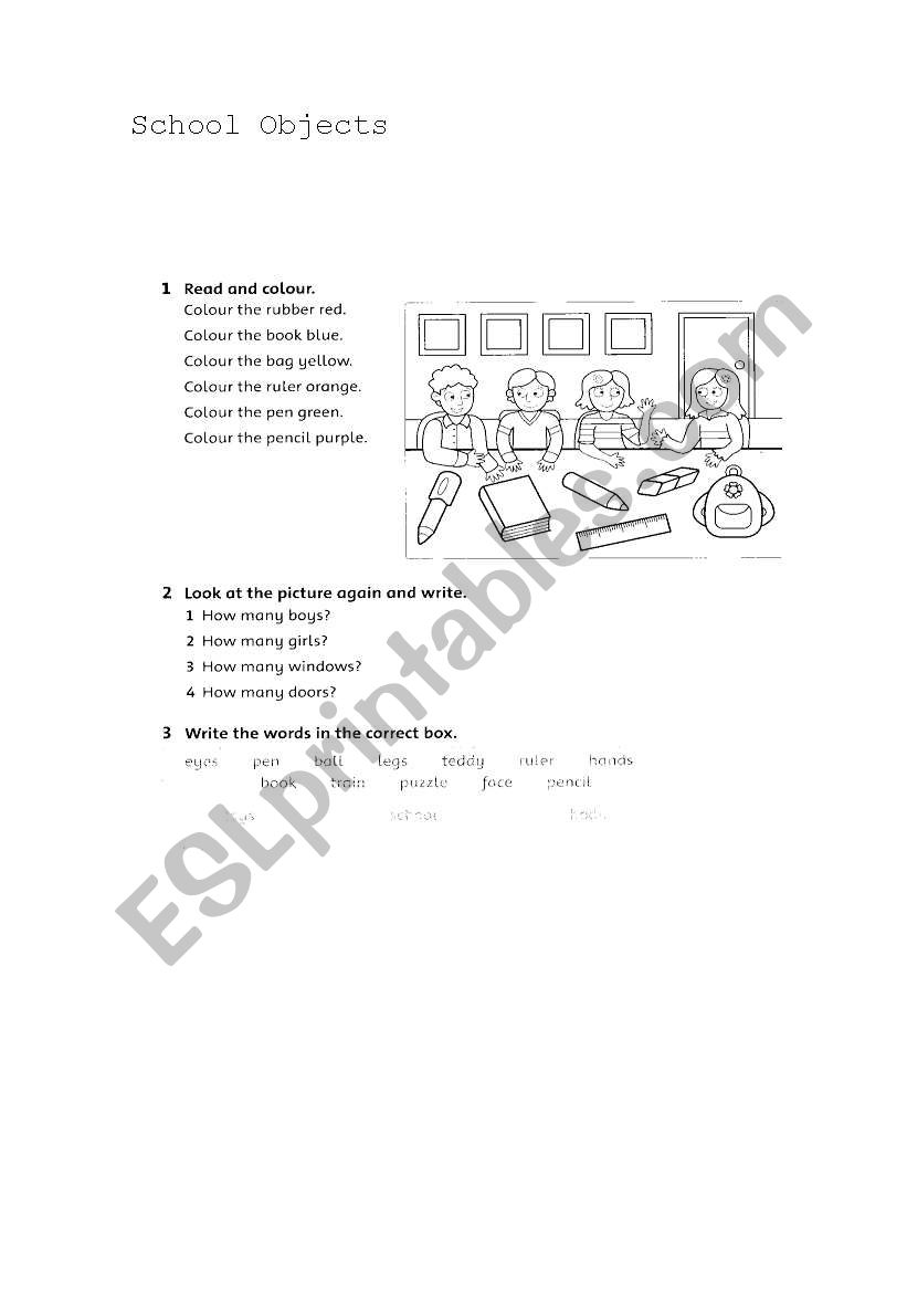 School objects worksheet