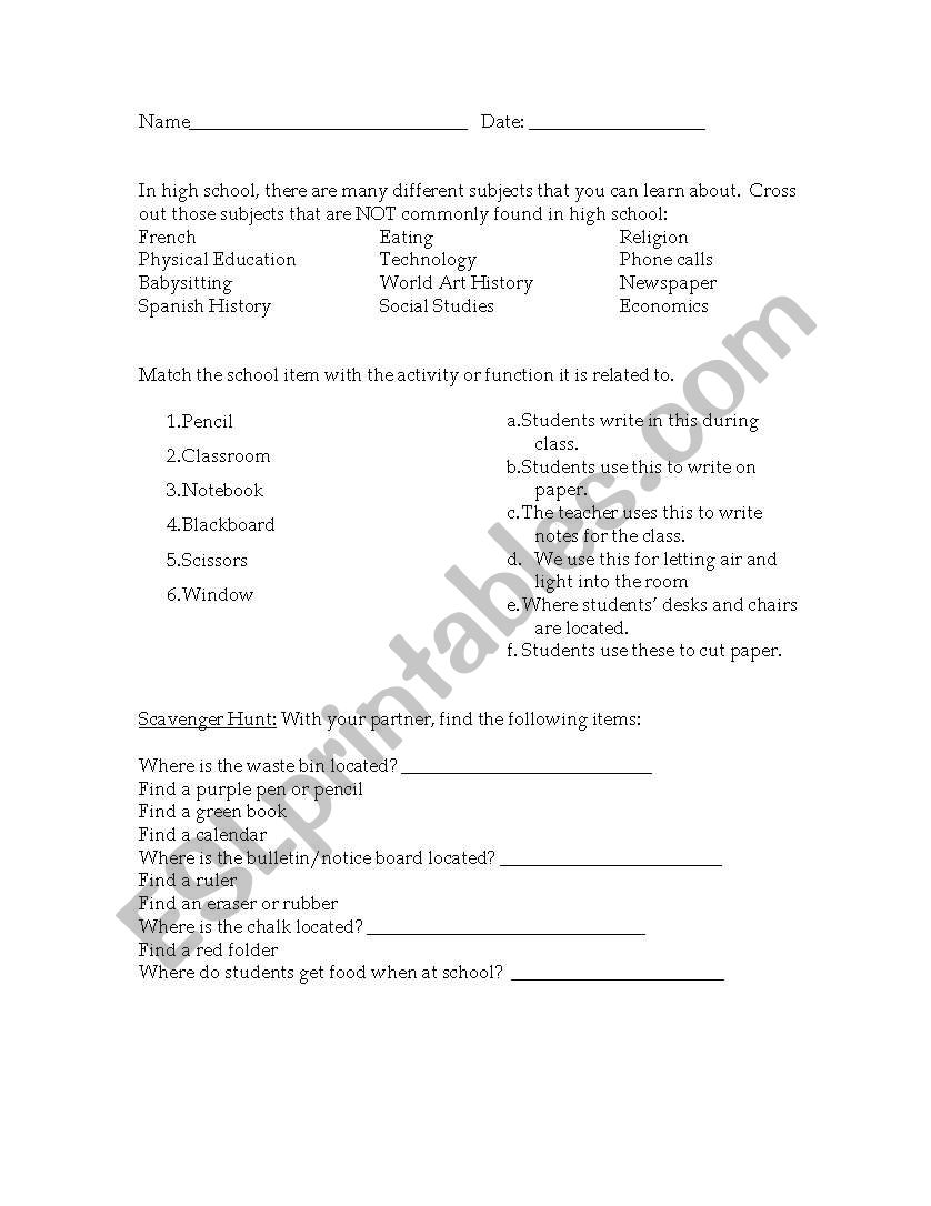 Classroom Vocabulary worksheet