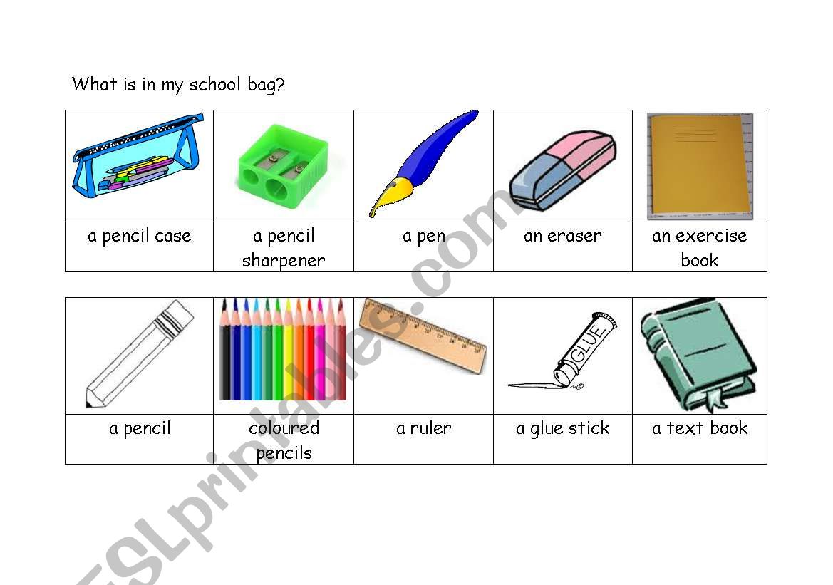 Whats in my pencil case worksheet