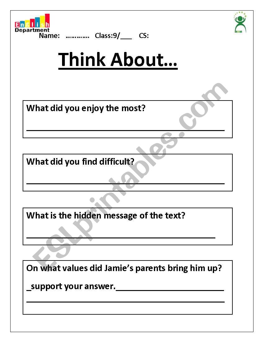 English Worksheets Critical Thinking Questions